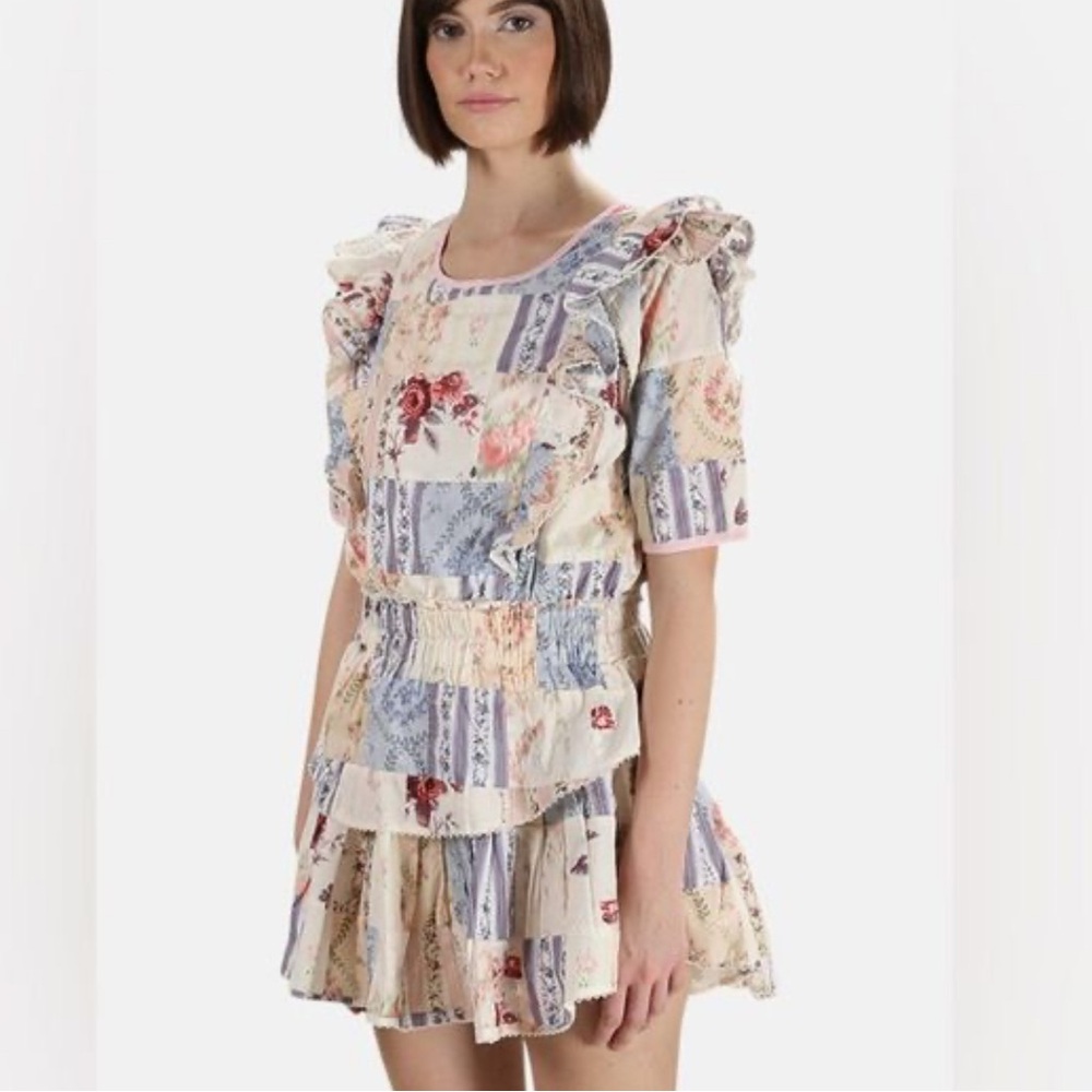 LoveShackFancy Patchwork Floral Mini Dress